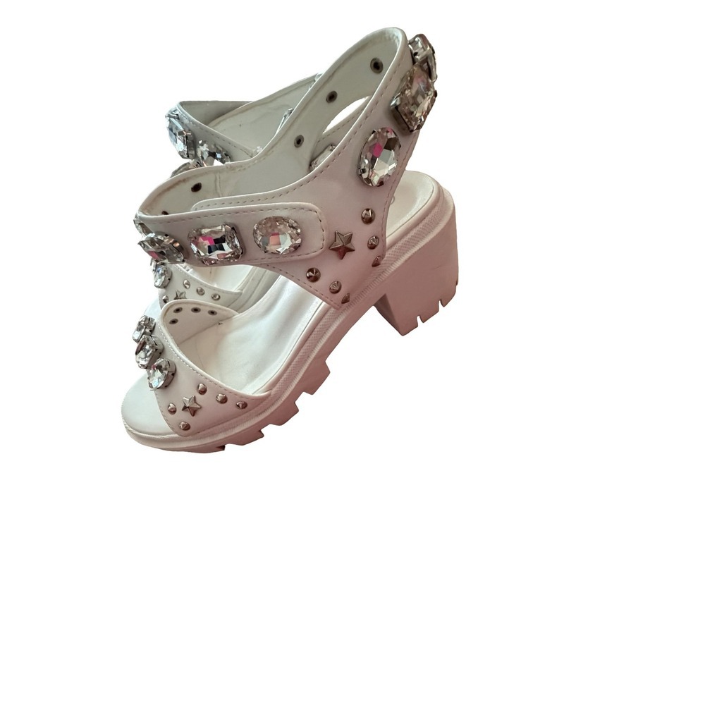 Forever White Rhinestone Star Studded Platform Lug Sole Sandals Womens Size 6 - Picture 8 of 10